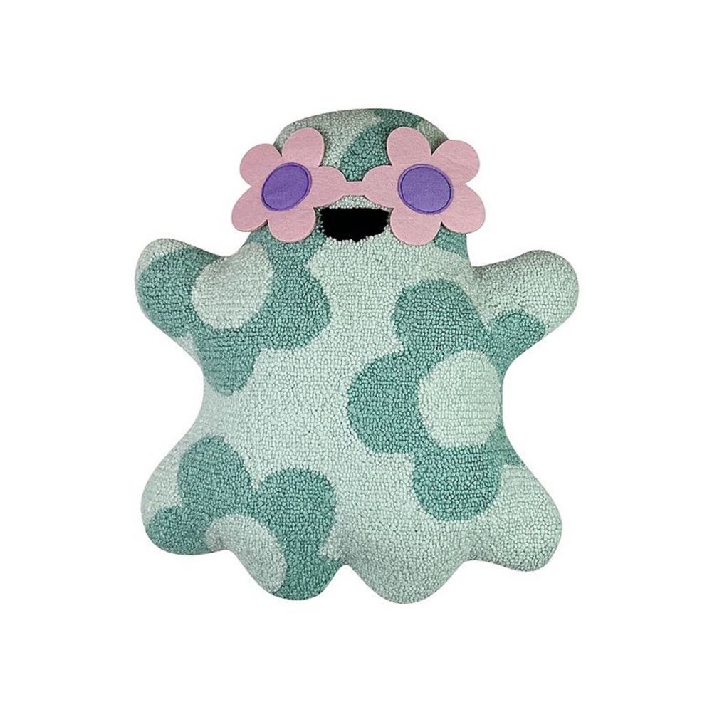 Summerween Ghost Plush Pillow with Sunglasses - Mint + Pink